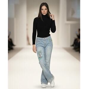 Vintage SO Stretch Hippie Hipster Woodstock Wide Leg Women Jeans Blue Size JR 15